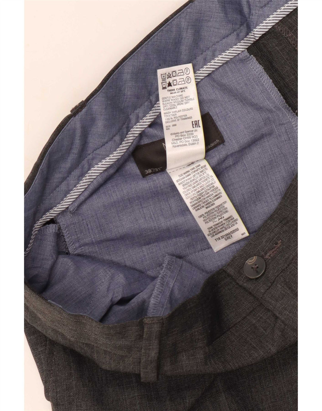 Marks & Spencer Ανδρικό ίσιο κανονικό παντελόνι W38 L31 Γκρι πολυεστέρας