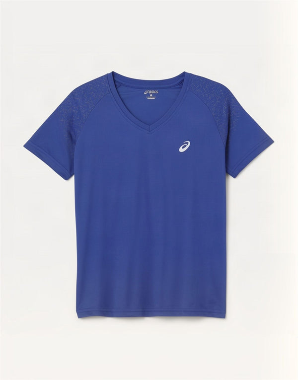 Asics Γυναικείο T-Shirt Top UK 10 Small Blue Geometric Polyester