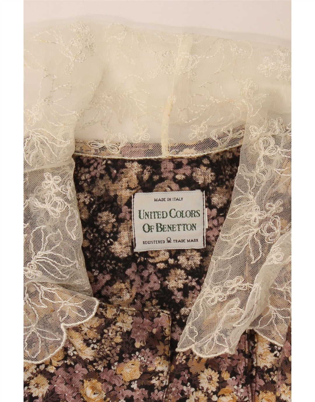 BENETTON Γυναικείο πουκάμισο Μπλούζα UK 12 Μεσαίο Καφέ Floral