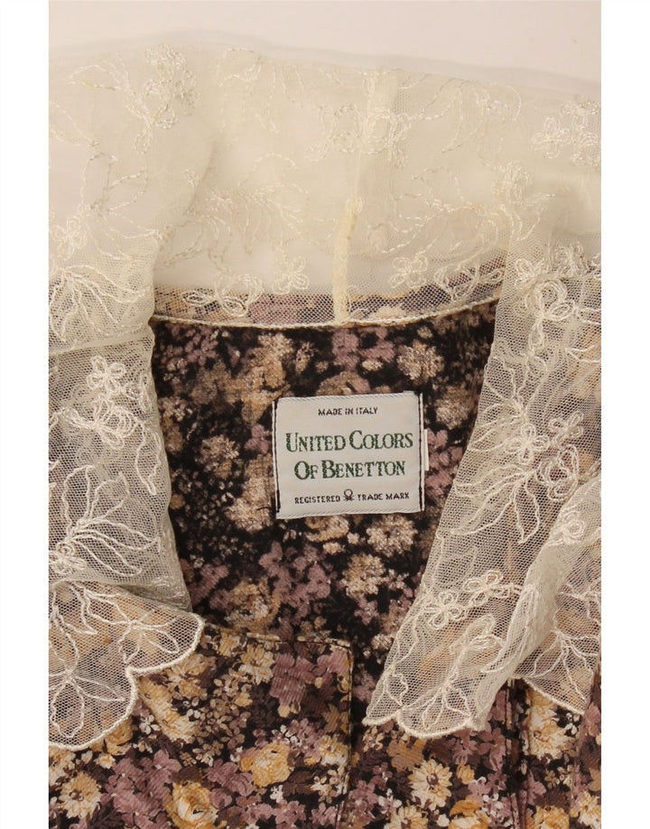 BENETTON Γυναικείο πουκάμισο Μπλούζα UK 12 Μεσαίο Καφέ Floral