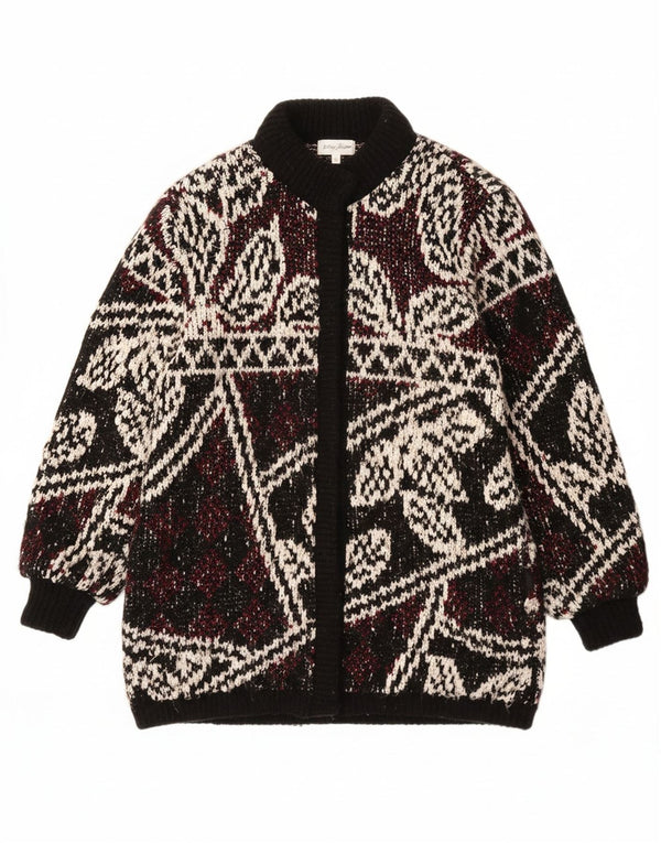 Γυναικείο πλεκτό παλτό JEFFREY BROWNLEADER UK 14 μεσαίο μαύρο φλοράλ ακρυλικό