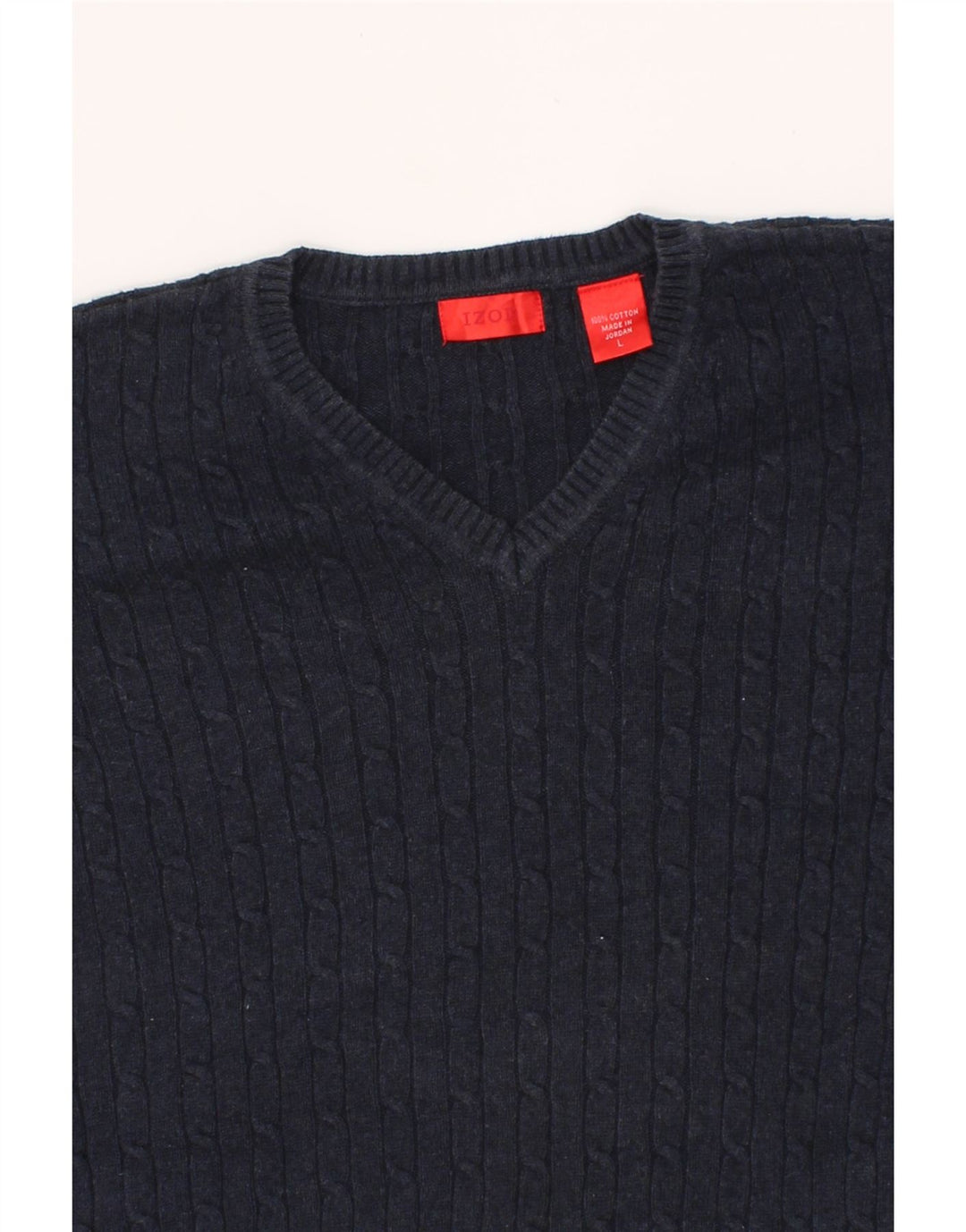 IZOD Mens V-Neck Jumper Sweater Large Navy Blue Cotton Vintage Izod and Second-Hand Izod from Messina Hembry 