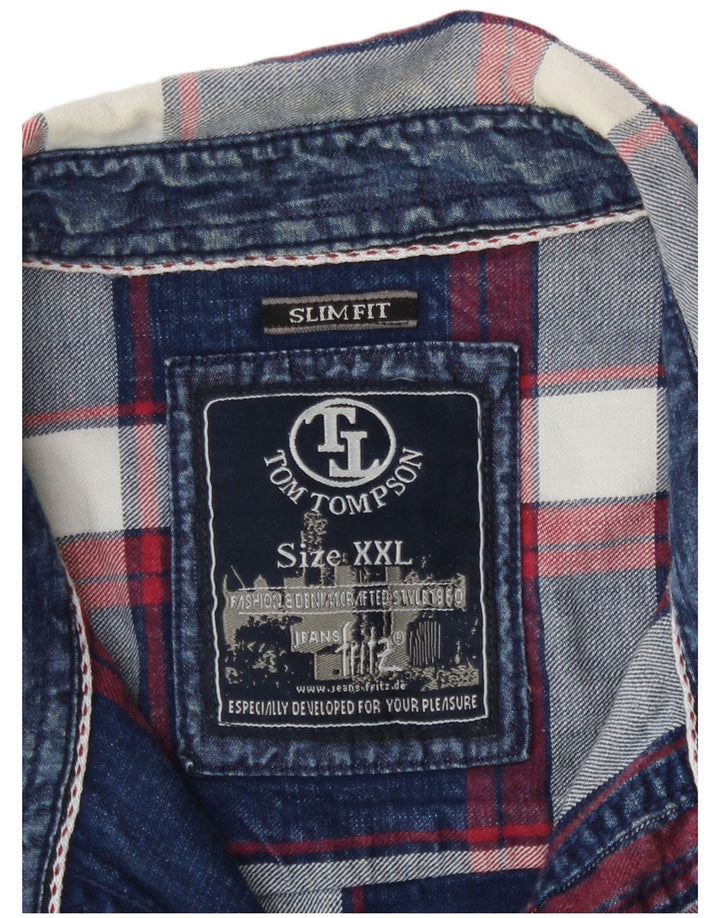 Tom Tompson Ανδρικό πουκάμισο Slim Fit 2XL Navy Blue Check Cotton