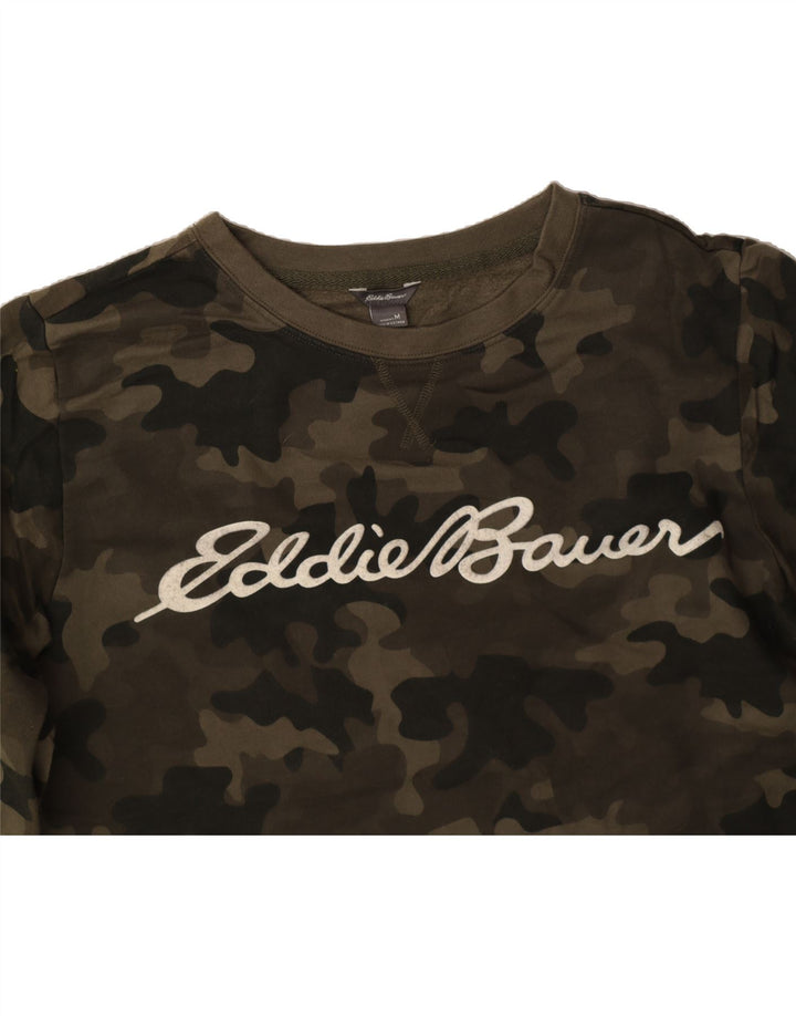 EDDIE BAUER Womens Crop Sweatshirt Jumper UK 14 Medium Green Camouflage Vintage Eddie Bauer and Second-Hand Eddie Bauer from Messina Hembry 