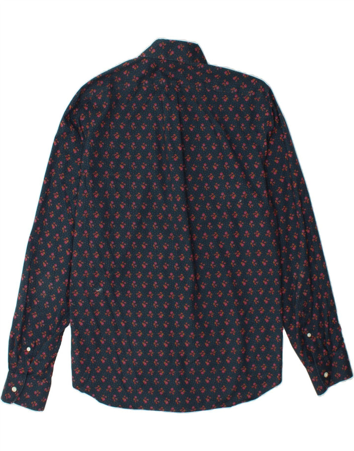J. CREW Mens Slim Shirt Medium Navy Blue Floral Cotton Vintage J. Crew and Second-Hand J. Crew from Messina Hembry 