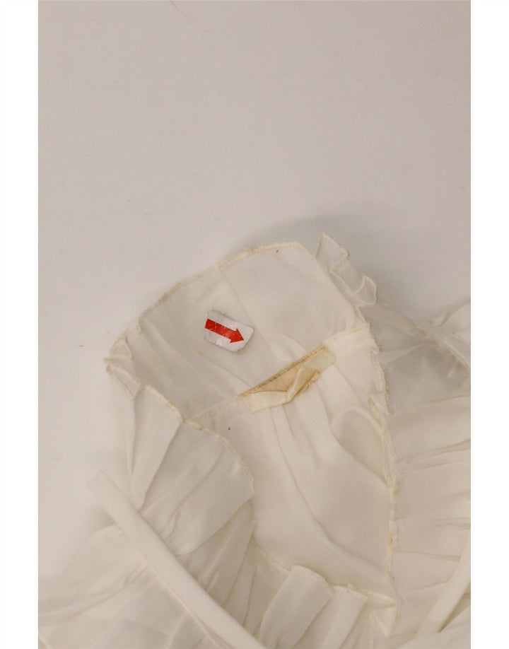 VINTAGE Γυναικείο πουκάμισο με βολάν μπλούζα UK 16 Large Λευκό