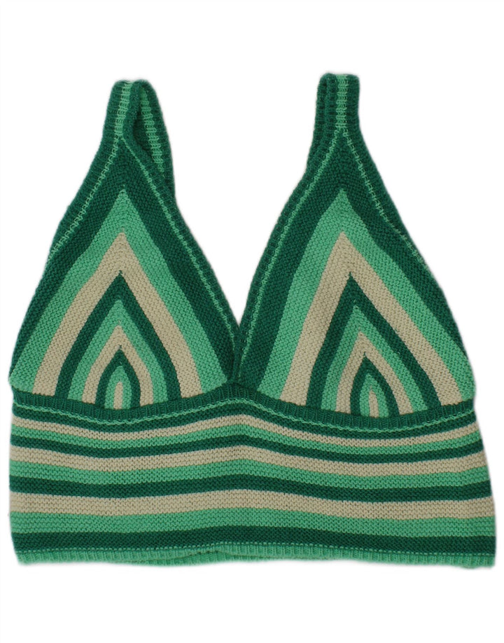 Zara Γυναικείο Knit Crop Top Μεσαίο πράσινο ριγέ βαμβακερό
