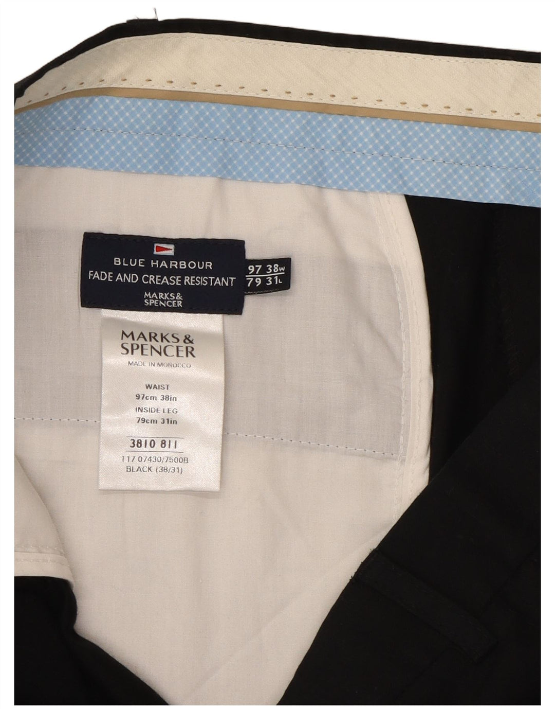Marks & Spencer Ανδρικό Μπλε Harbour ίσιο παντελόνι W38 L31 Μαύρο