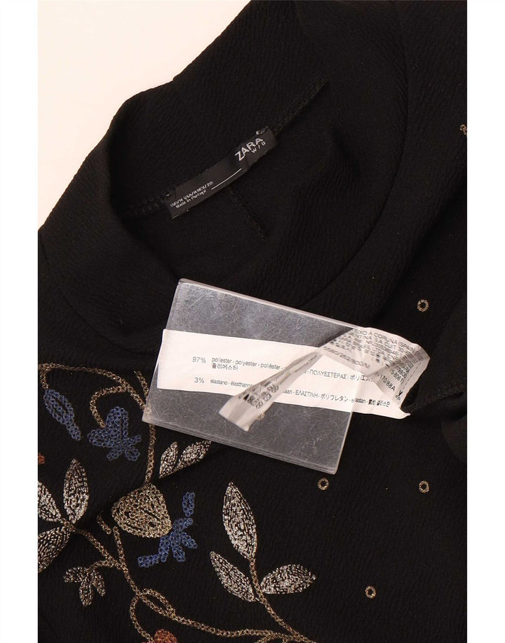 Zara Γυναικείο μακρυμάνικο φόρεμα Shift UK 12 Medium Black Floral Polyester