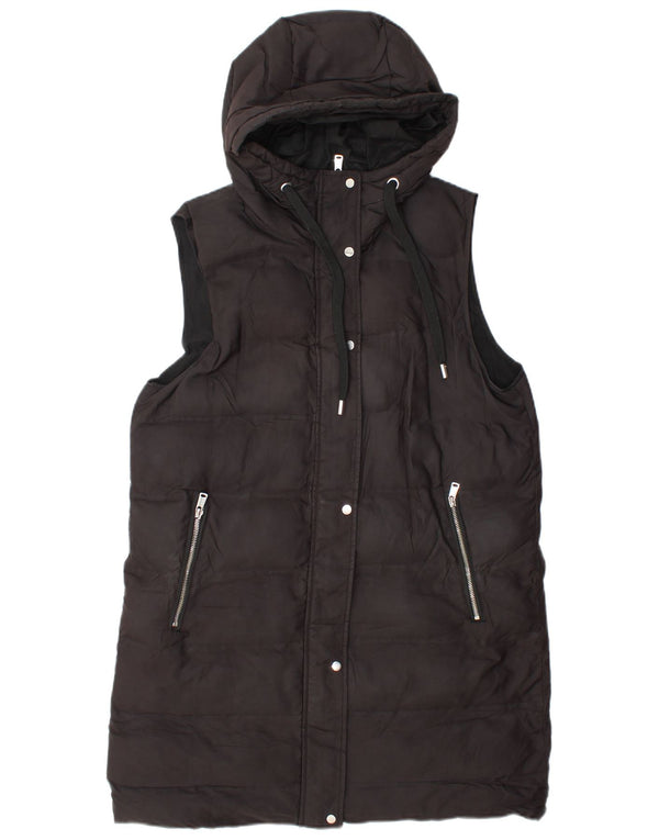 Zara Γυναικεία Longline Hooded Gilet UK 14 Medium Black Polyester