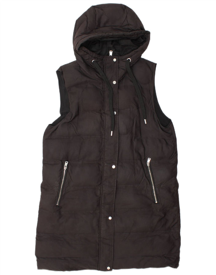 Zara Γυναικεία Longline Hooded Gilet UK 14 Medium Black Polyester