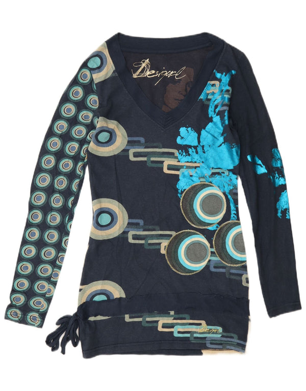 Desigual Γυναικείο τοπ μακρυμάνικο UK 6 XS Navy Blue γεωμετρικό βαμβάκι