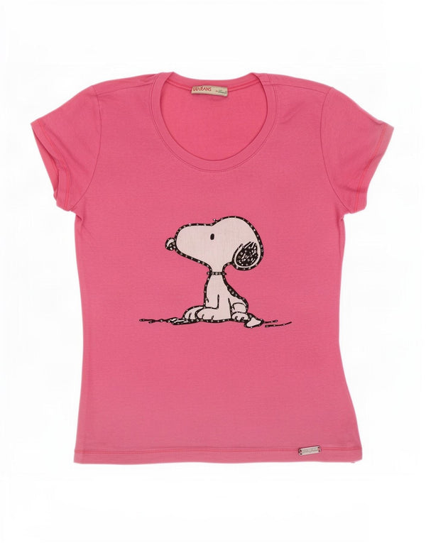 Liu Jo Γυναικείο γραφικό T-Shirt Top UK 12 Medium Pink Βαμβακερό