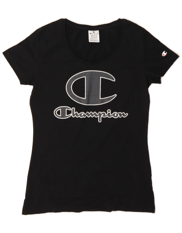 CHAMPION Womens Graphic T-Shirt Top UK 12 Medium Black Vintage Champion and Second-Hand Champion from Messina Hembry 