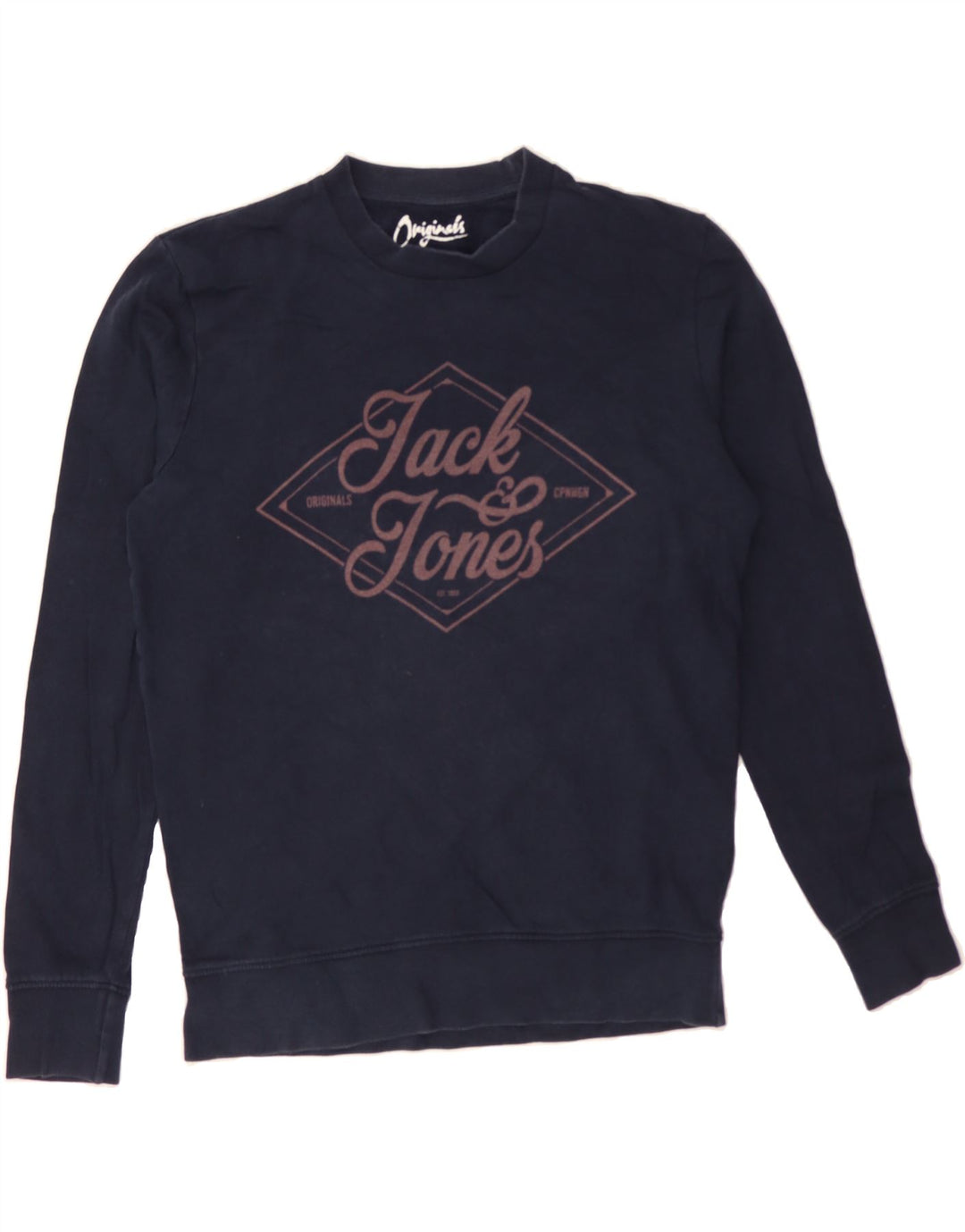 JACK & JONES Mens Graphic Sweatshirt Jumper Large Navy Blue Cotton Vintage Jack & Jones and Second-Hand Jack & Jones from Messina Hembry 