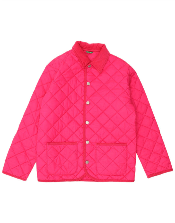 BENETTON Girls Quilted Jacket 11-12 Years XL Pink Polyamide