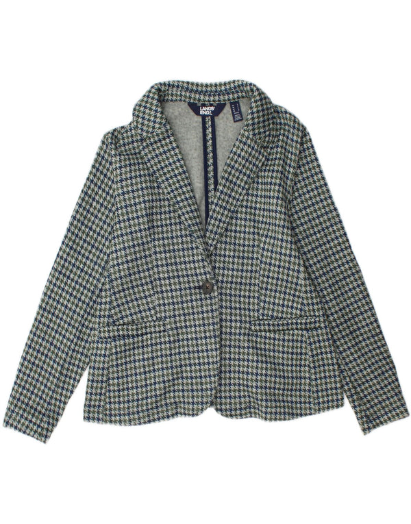 Lands End Γυναικείο σακάκι 1 κουμπιού Blazer UK 10 Small Blue Houndstooth