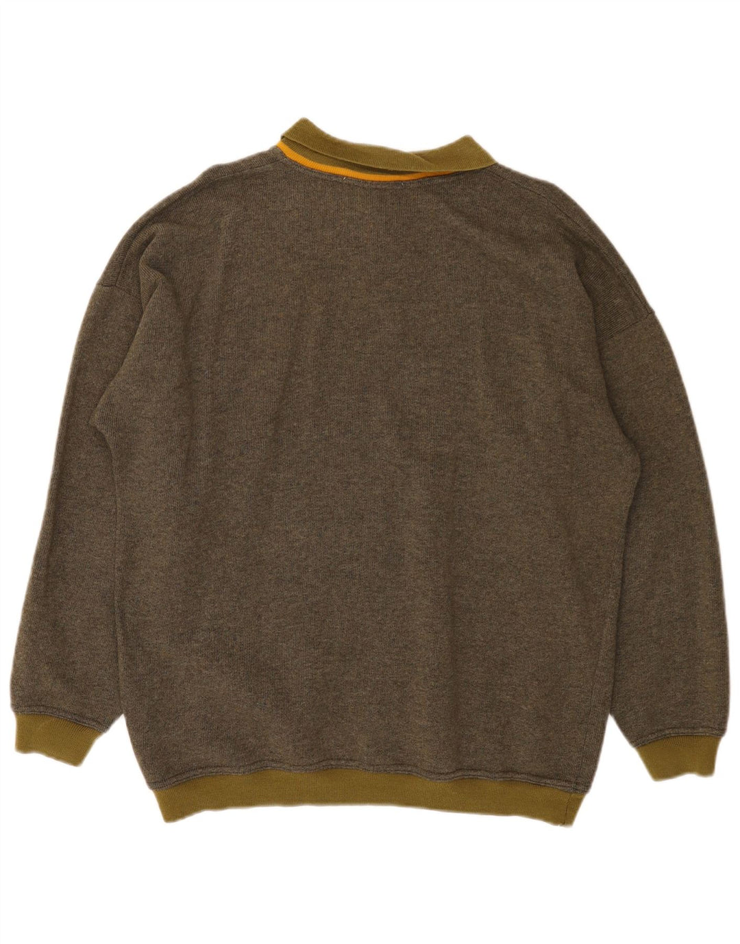 Vintage ανδρικό πουλόβερ με λαιμόκοψη, μαλλί με μεγάλο ριγέ χακί