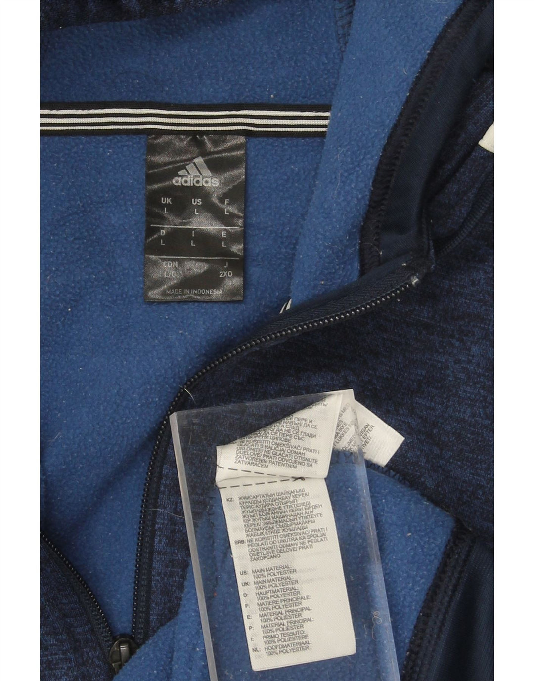 ADIDAS Mens Climawarm Zip Hoodie Sweater Large Navy Blue Polyester Vintage Adidas and Second-Hand Adidas from Messina Hembry 