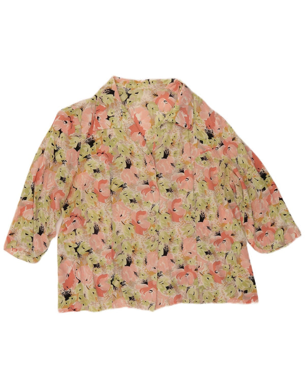 Vintage Womens 3/4 Sleeve Shirt Blouse UK 16 Large Multicoloured Floral