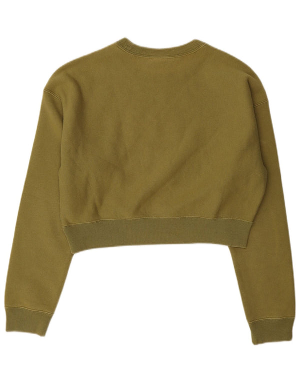 Champion Womens Crop Graphic Oversized Φούτερ Jumper UK 6 XS Khaki