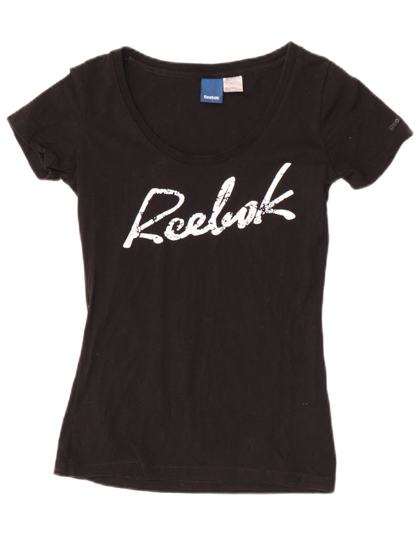 Γυναικείο γραφικό μπλουζάκι Reebok Top UK 8 Small μαύρο βαμβακερό