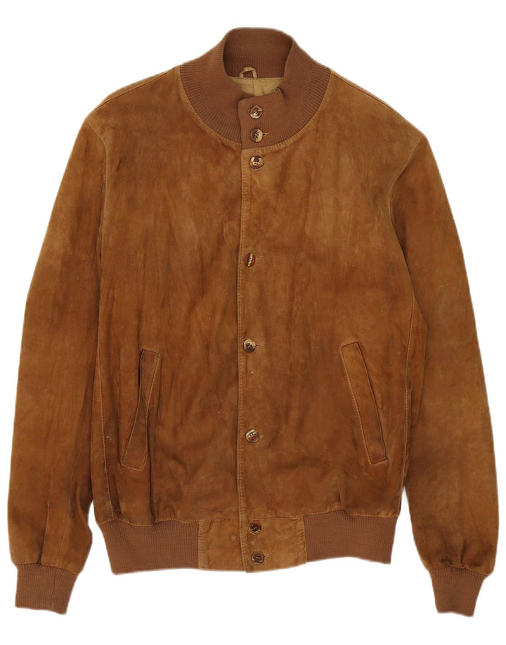 Vintage Ανδρικό Suede Bomber Jacket UK 40 Large Beige Leather