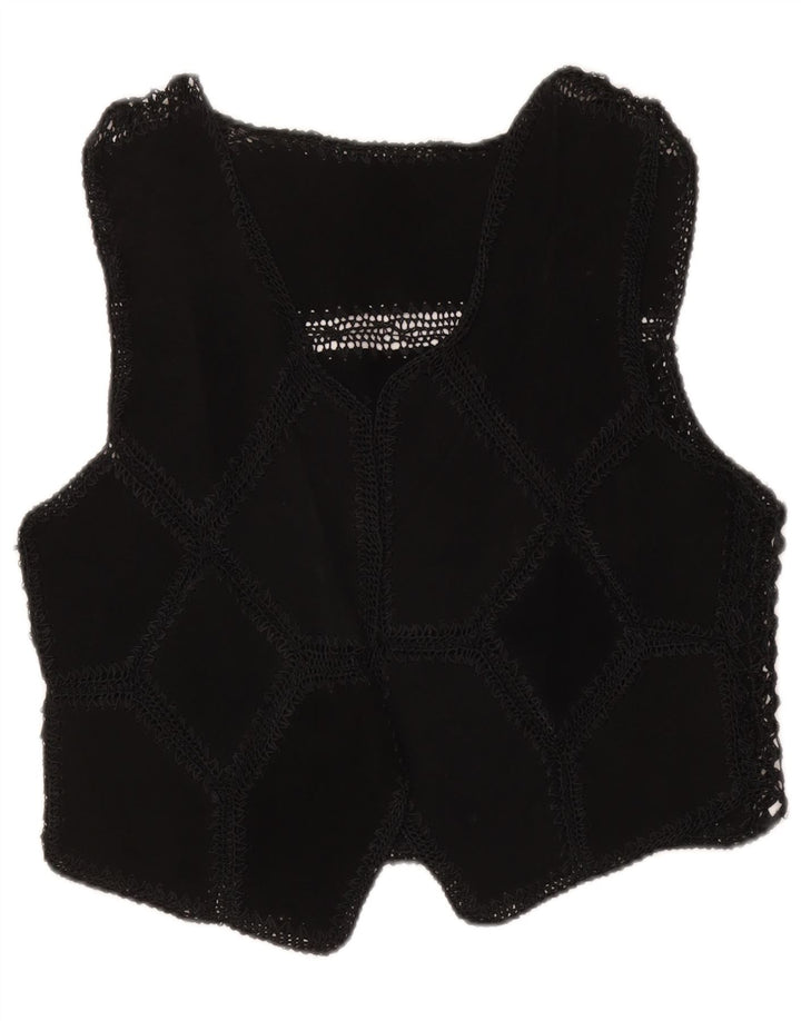 Vintage Γυναικείο Suede Γιλέκο UK 16 Large Black Patchwork