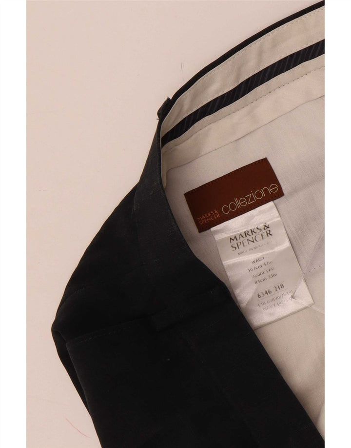 Marks & Spencer Ανδρικό παντελόνι με καρφίτσα W42 L33 Navy Blue Lyocell