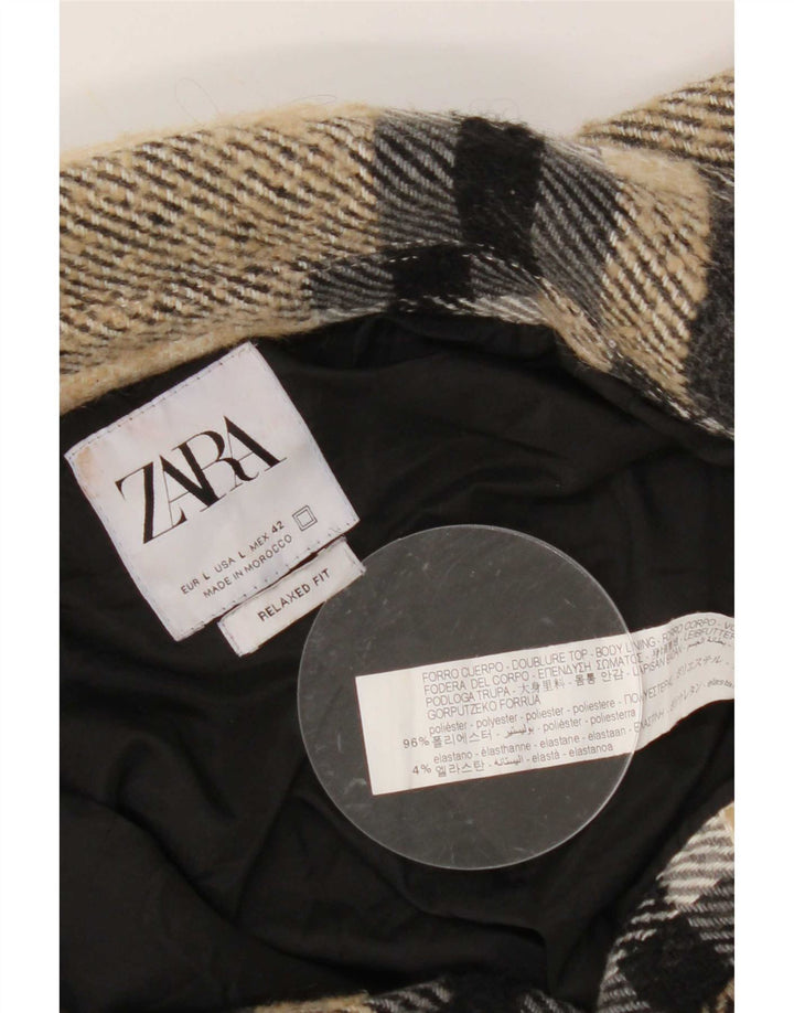 Zara Mens Utility Jacket UK 40 Large Beige Check Polyester