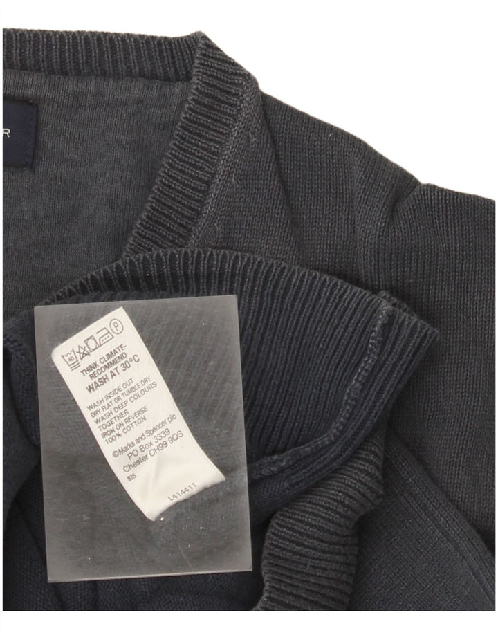 Marks & Spencer Γυναικείο πουλόβερ με λαιμόκοψη με V-λαιμόκοψη UK 14 Medium Navy Blue βαμβακερό