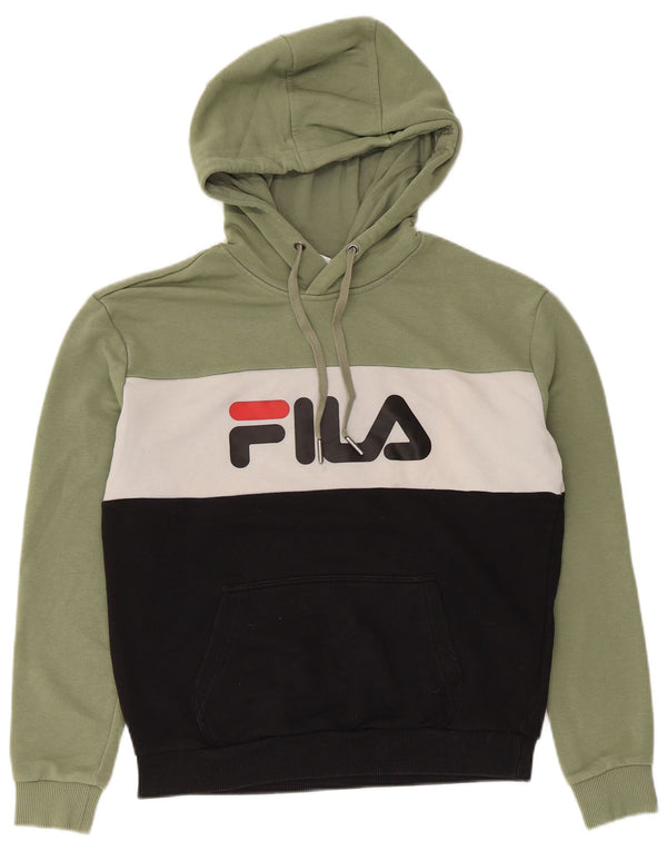 Fila Γυναικείο γραφικό υπερμεγέθου Hoodie Jumper UK 10 Small Green Colourblock