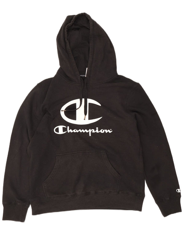 Champion Mens Graphic Hoodie Jumper XL Black Cotton