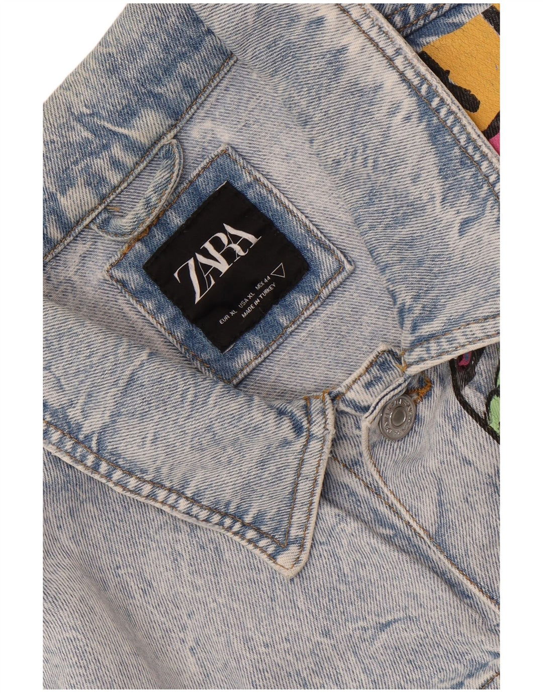Zara Ανδρικό τζιν μπουφάν Distressed Graphic UK 42 XL Blue