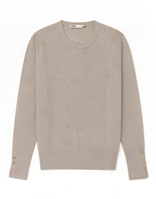 Zara Γυναικείο πουλόβερ με λαιμόκοψη UK 14 Large Grey