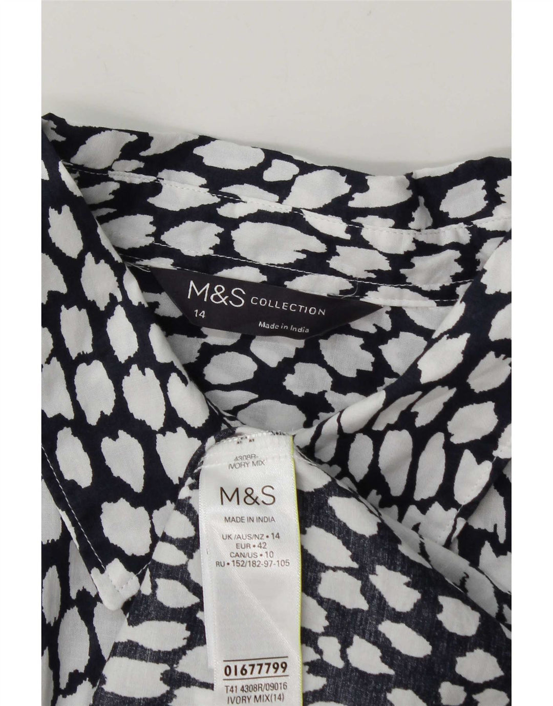 Marks & Spencer Γυναικείο πουκάμισο UK 14 Μεγάλο βαμβακερό λευκό στίγμα
