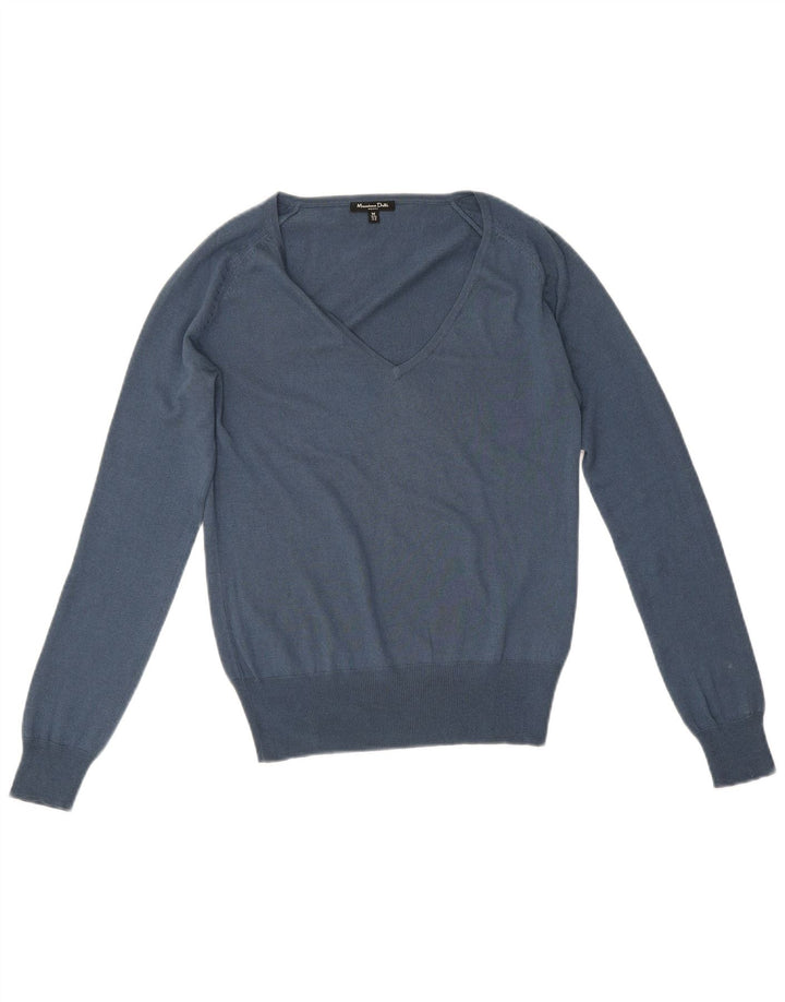 Massimo Dutti Γυναικείο πουλόβερ με λαιμόκοψη με V λαιμόκοψη UK 12 μεσαίο μπλε μεταξωτό