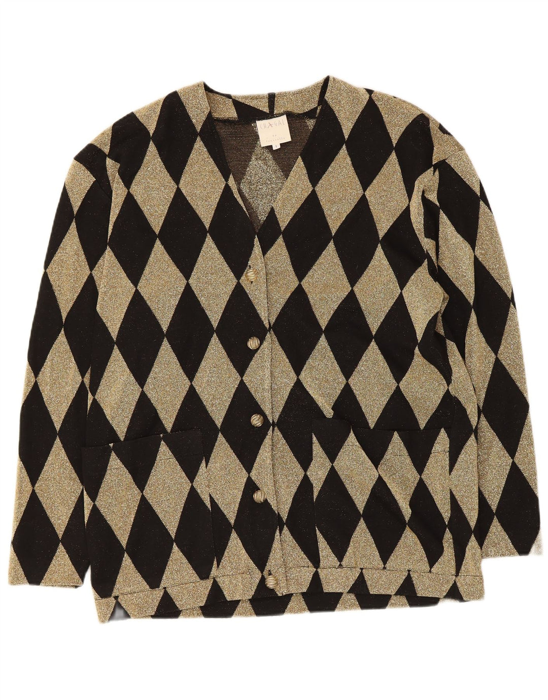 Vintage γυναικεία ζακέτα υπερμεγέθη UK 16 Large Black Argyle/Diamond