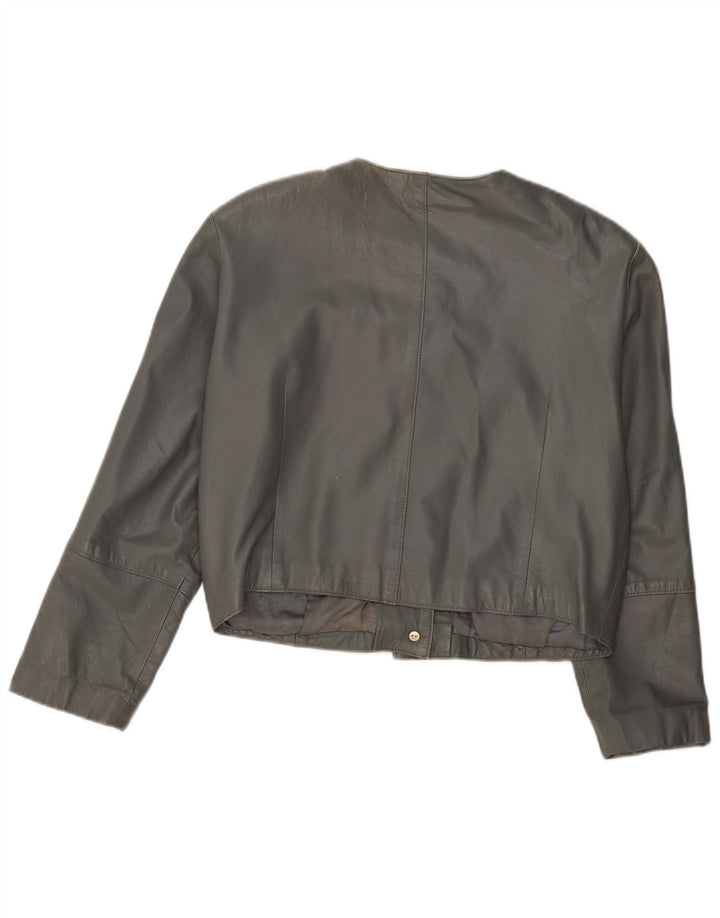 VINTAGE Γυναικείο Δερμάτινο Μπουφάν UK 12 Medium Grey Leather