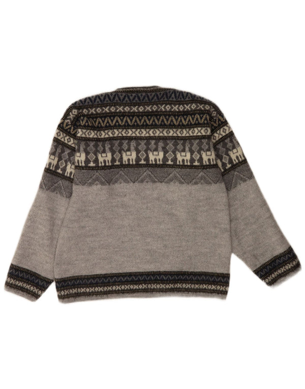 Artesanias Γυναικείο πουλόβερ με λαιμόκαυστο UK 10 Small Grey Fair Isle Wool