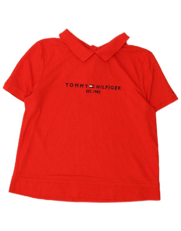 Tommy Hilfiger Γυναικείο γραφικό πόλο μπλουζάκι UK 14 μεγάλο κόκκινο βαμβακερό