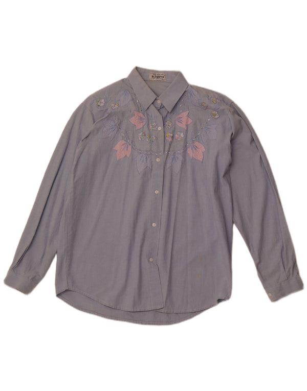 VINTAGE Γυναικείο πουκάμισο UK 18 XL Μπλε φλοράλ βαμβακερό ρετρό