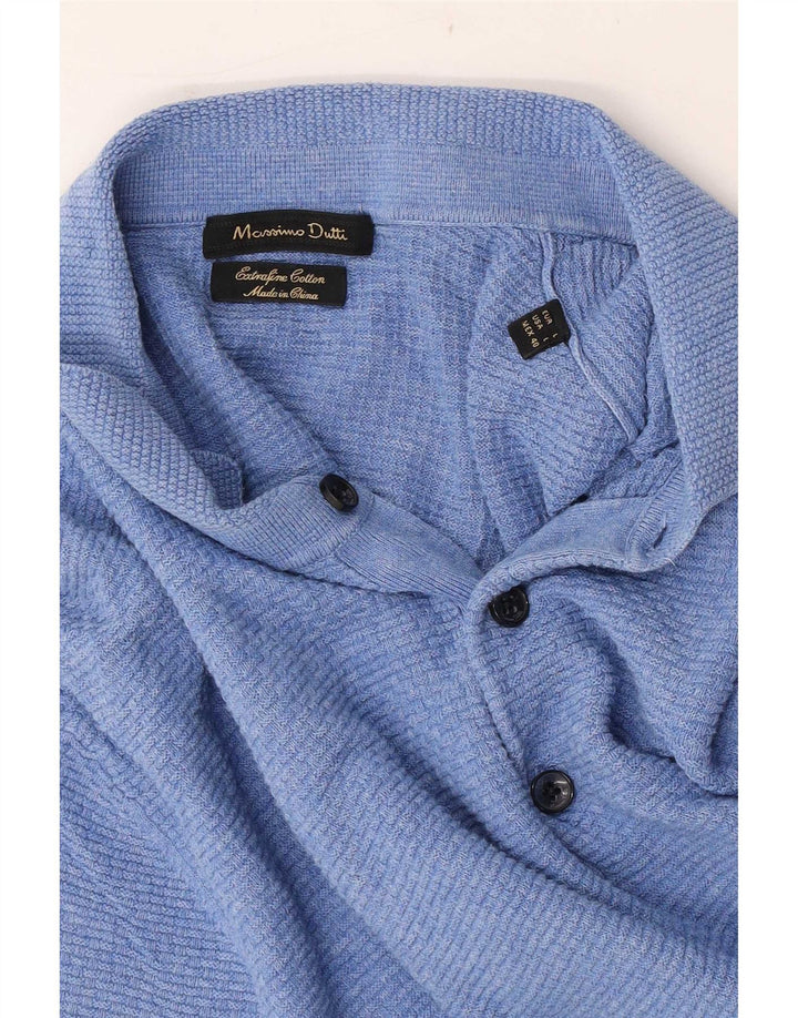 Ανδρικό πουλόβερ Massimo Dutti με κοντό μανίκι πόλο με λαιμόκοψη μεγάλο μπλε
