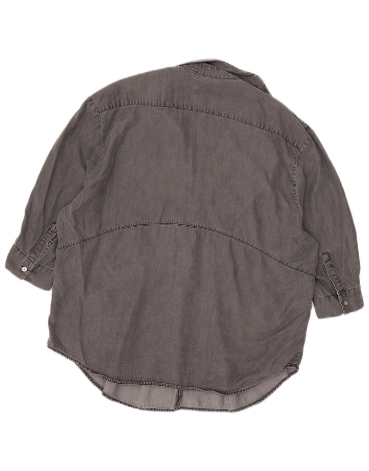 Zara γυναικείο πουλόβερ 3/4 μανίκι πουκάμισο UK 14 Medium Grey Lyocell