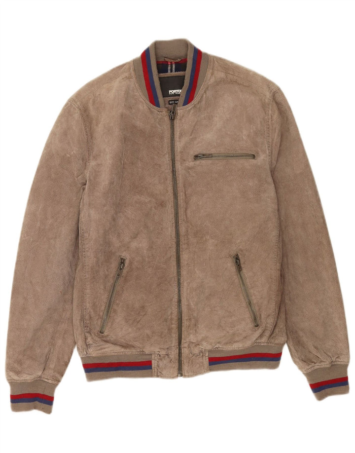 Ανδρικό PEPE Jeans Suede Bomber Jacket UK 40 Large Beige Leather