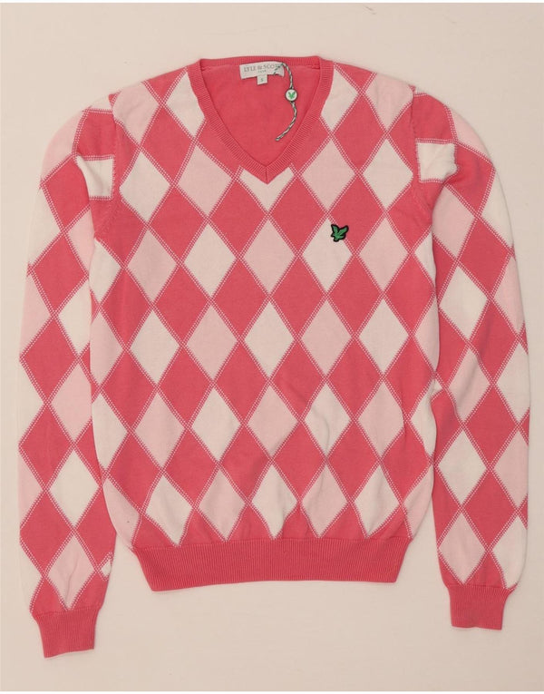Lyle & Scott Γυναικείο πουλόβερ με λαιμόκοψη σε V UK 10 Small Pink Argyle/Diamond