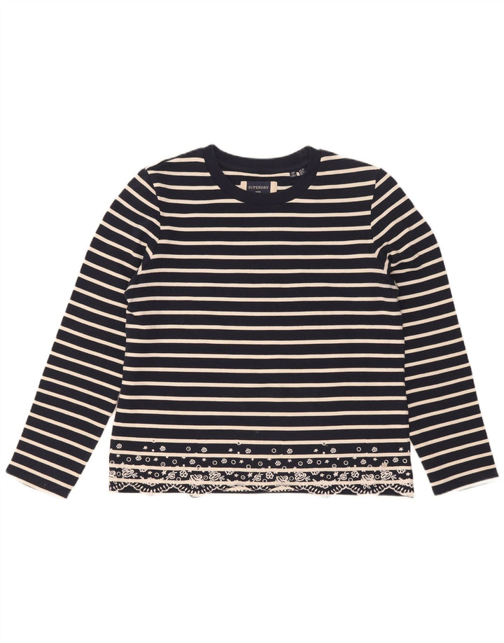 Superdry γυναικείο υπερμεγέθη μακρυμάνικο UK 10 Small Navy Blue ριγέ