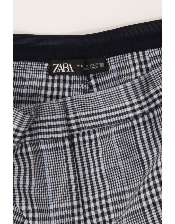 Zara Γυναικείο Slim Cropped Παντελόνι Small W26 L26 Navy Blue Check Polyester