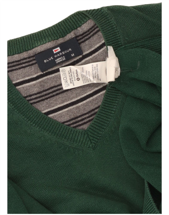 Ανδρικό πουλόβερ Marks & Spencer Blue Harbour με λαιμόκοψη με λαιμόκοψη με μεσαίο πράσινο βαμβάκι