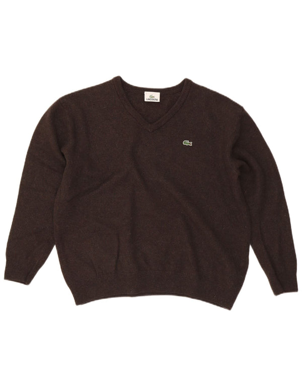 Ανδρικό πουλόβερ Lacoste με V λαιμόκοψη, Μέγεθος 7 2XL Καφέ Μαλλί